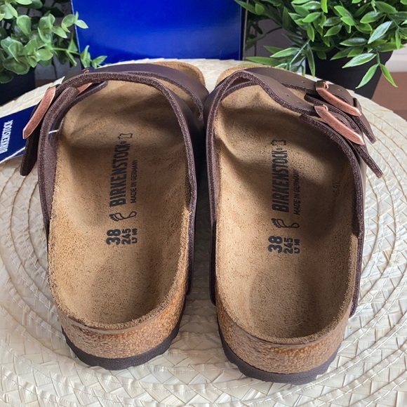 Birkenstock Arizona Brown Leather Slides Sandals - Picture 11 of 16